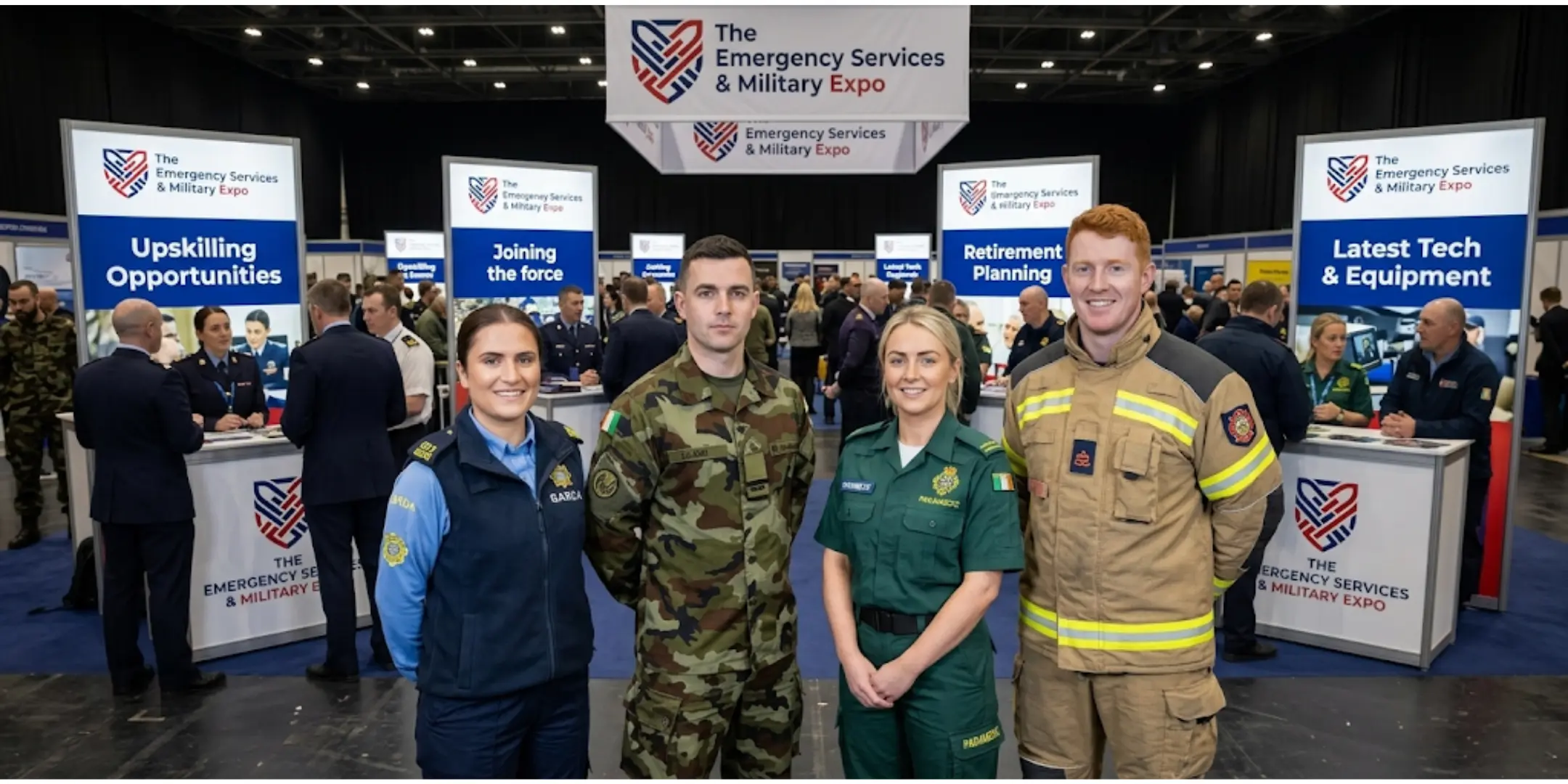 Emergency services professional examining advanced equipment at expo